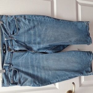 A women's Lee solid blue stretch curvy fit denim capris size 16